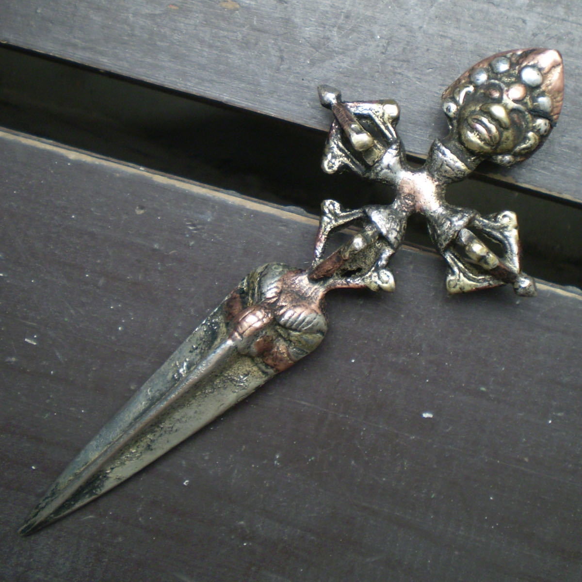 真鍮・銅・白銅製 プルパ ヴァジュラ・キーラ 15.2センチ 密教法具　仏具