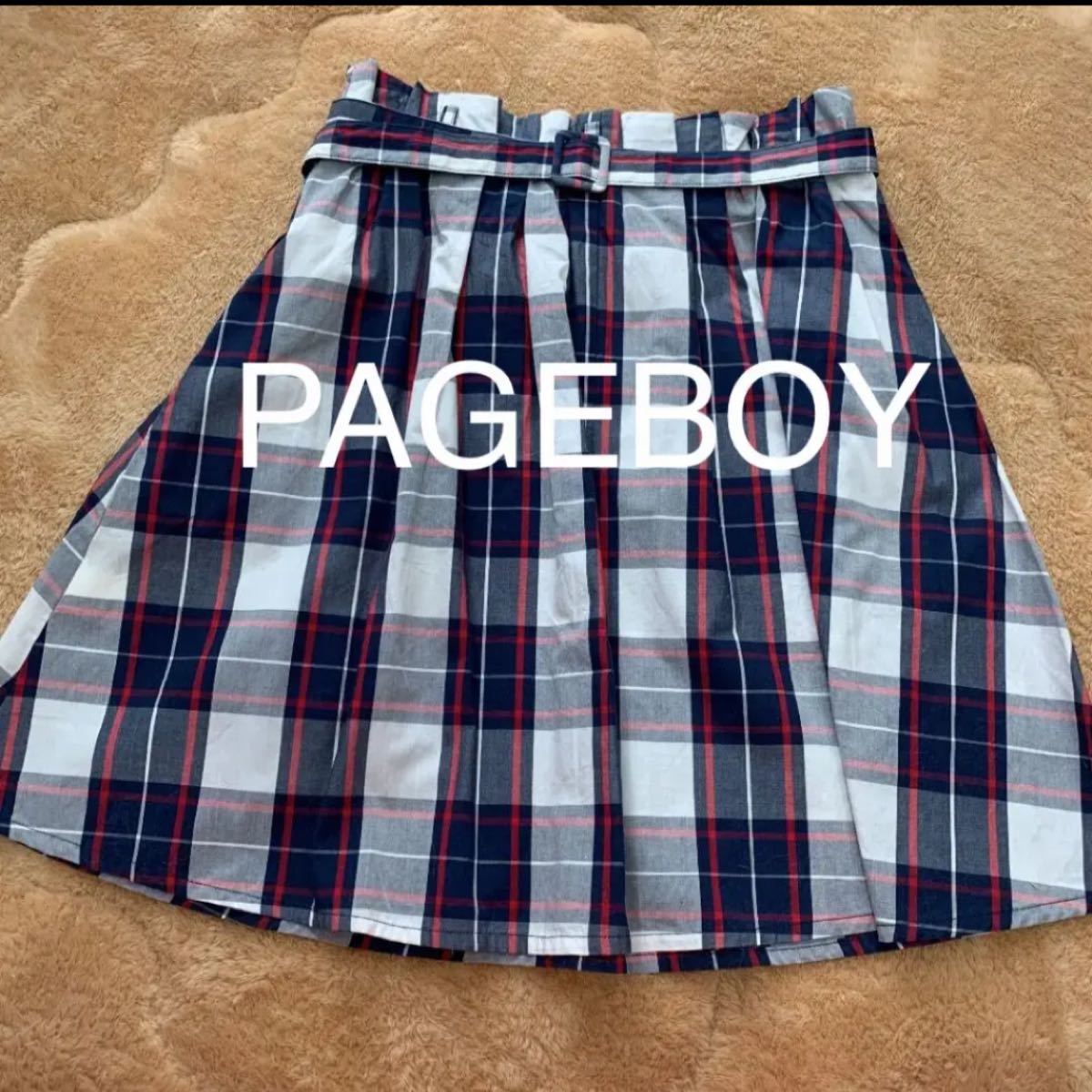 ギンガム　チェック　スカート　ひざ丈　ページボーイ　pageboy チェック柄　フレアスカート