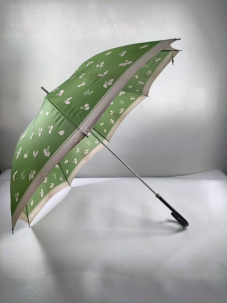 NU0060●【SALE】Yves Saint Laurent イヴサンローラン 雨傘 女性用 中古美品　薄緑チェリー模様_画像1