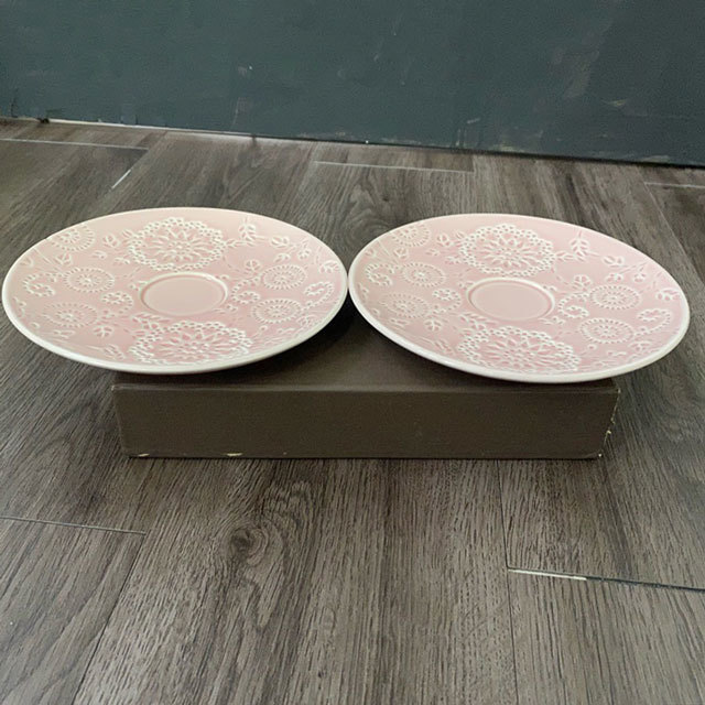 ポルトガル製 Afternoon Tea プレート 2枚 約16.7cm アフターヌーンティー 皿 食器 ピンク系_画像2