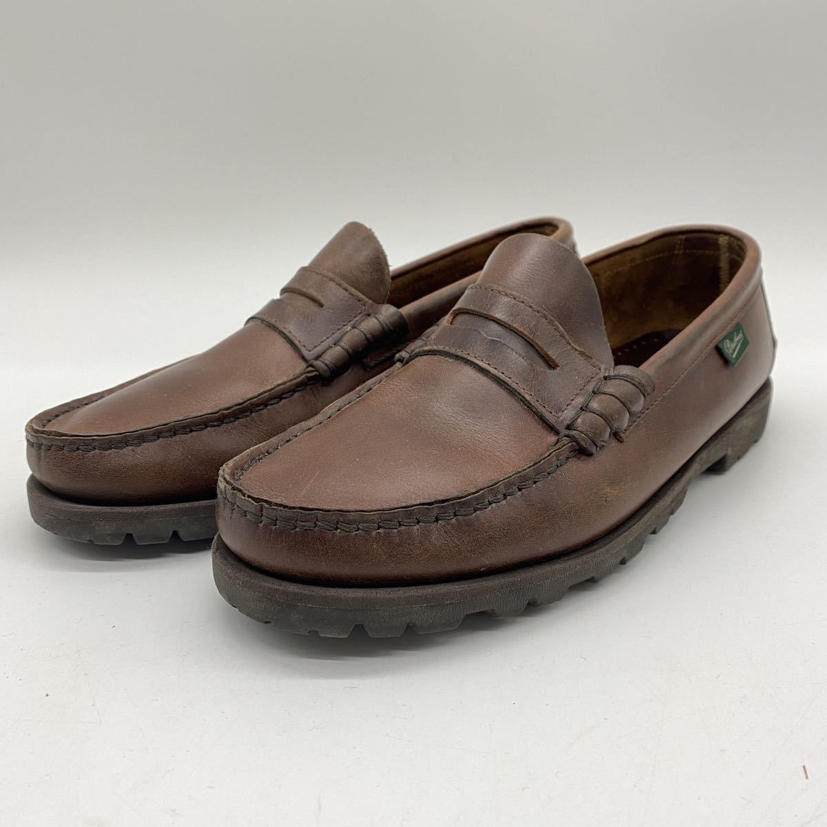 【5-1/2】Paraboot Coin Loafer Brown パラブーツ コイン ローファー ブラウン レザー シューズ 箱無し (0518) 1040_画像1