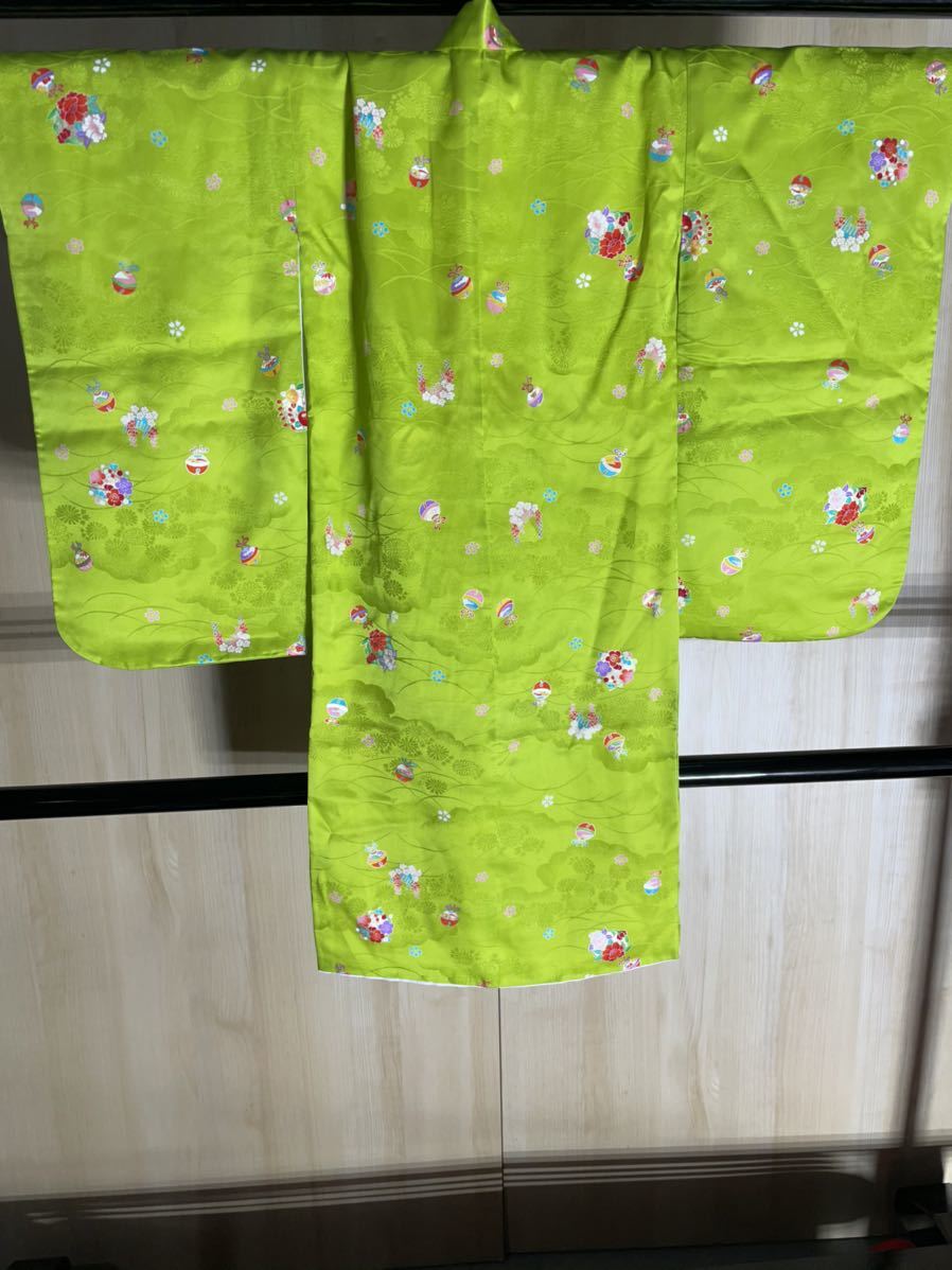 * с дефектом . "Семь, пять, три" -22 "Семь, пять, три" кимоно &. ткань 2 позиций комплект 3 лет для кимоно желтый зеленый ... цветок колокольчик бог фирма . три . Event 210406