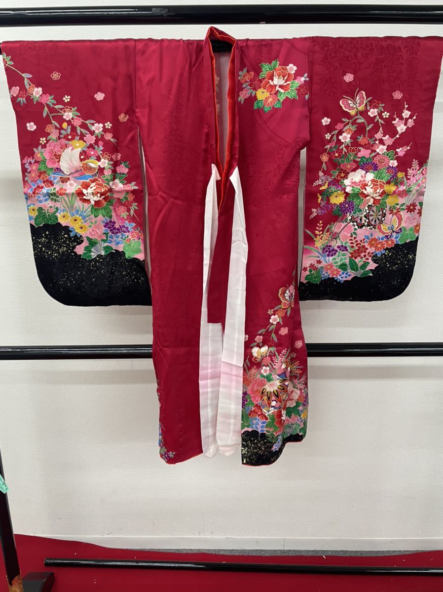 ho "Семь, пять, три" -63 "Семь, пять, три" кимоно 3 лет для кимоно & нижняя рубашка 2 позиций комплект красный чёрный птица бабочка . блестящий цветок бог фирма .. три . церемония Event 210419