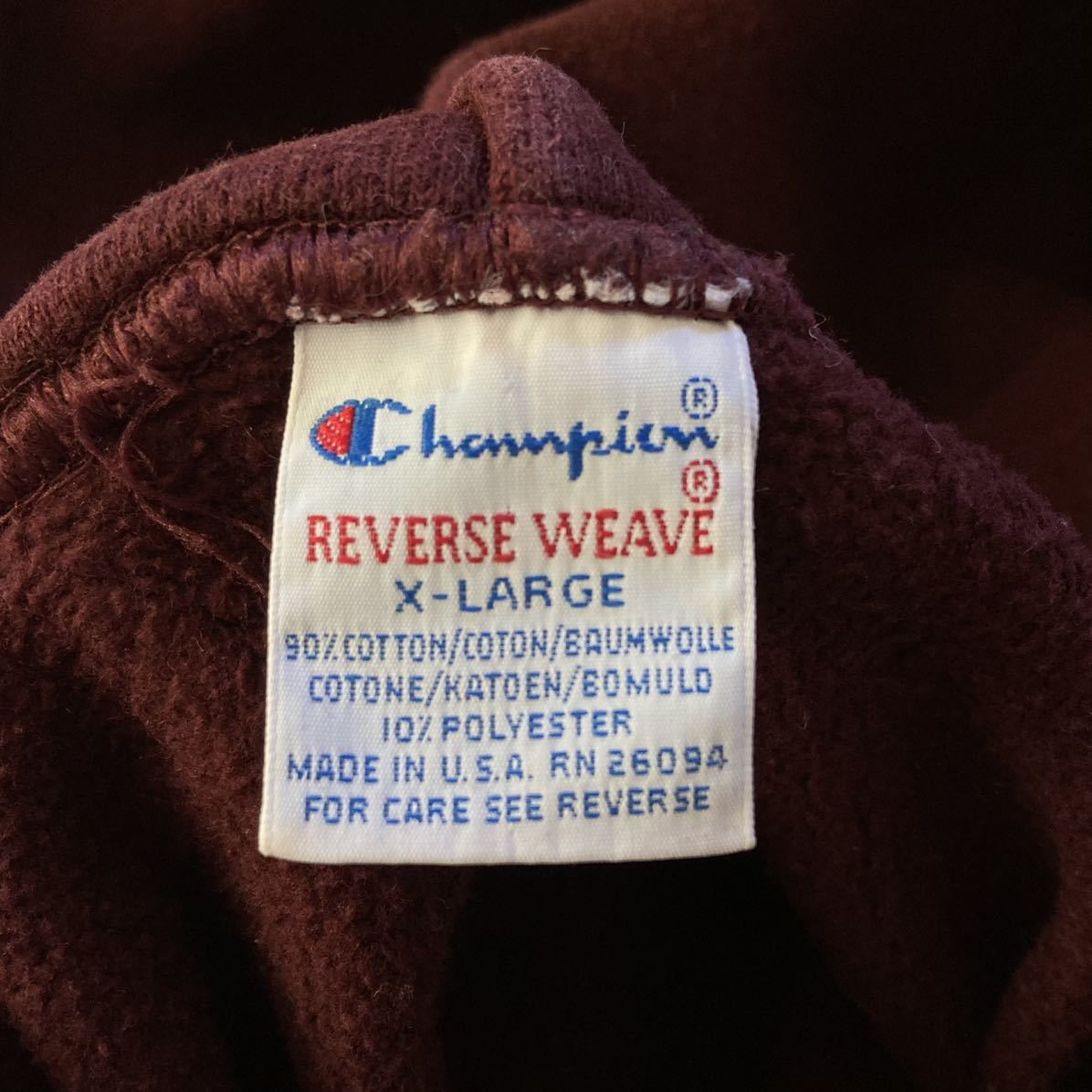 超美品 良デザイン90's チャンピオン Champion リバースウィーブ REVERSE WEAVE アメリカ製 USA製 ビンテージ vintage パーカー マルーン_画像6