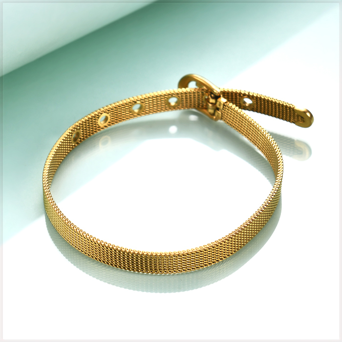 [BRACELET] 18K Gold Plated メタル メッシュ ウォッチ バンド チェーン 6mm ワイド ゴールド ブレスレット 【送料無料】の画像4