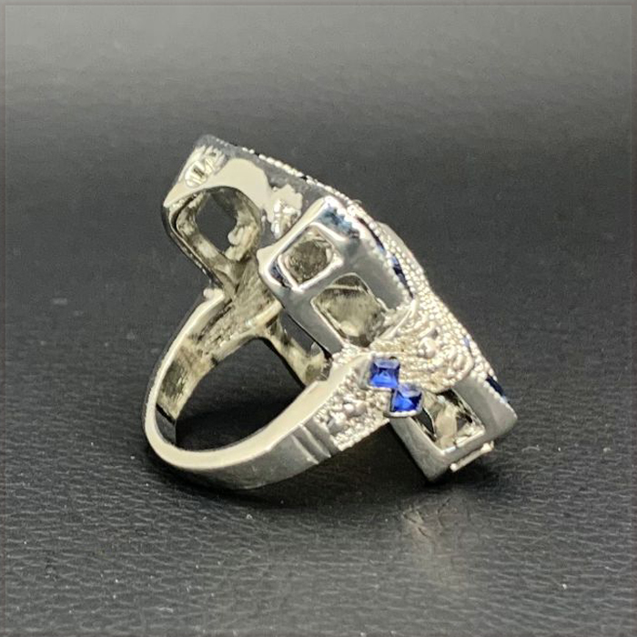 [RING] Super Big Square サファイアブルー & ホワイト CZ スーパー ビッグ ゴージャス プラチナカラー 27.5mm リング 14号 【送料無料】_画像4