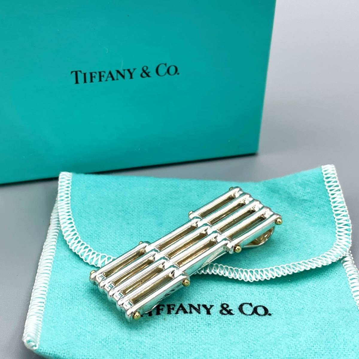 極希少 Tiffany&Co. ティファニー シルバー イエロー ゴールド コンビ ゲート マネークリップ SV925 750 K18 メンズ 財布 vv58_画像1