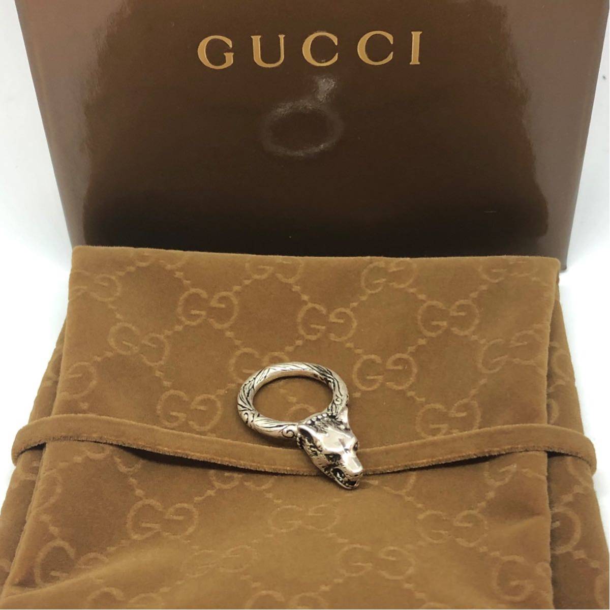 【全国送料無料】GUCCI グッチ　アンガーフォレストウルフヘッドシルバーリング♯12