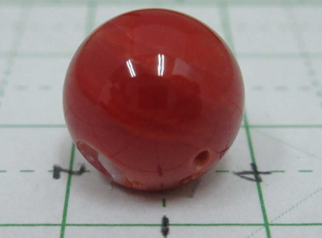 [TOP]. red .. coral 9.4mm one-side hole loose pendant top ring ring brooch netsuke a191.