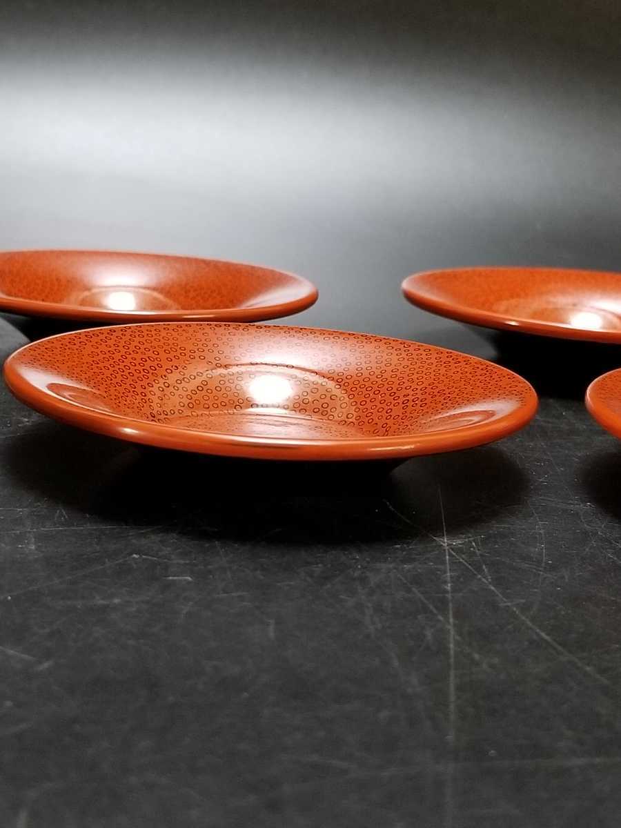未使用】津軽塗 七々子塗 茶托 幅約10.5cm 5枚セット 煎茶道具 漆器 漆