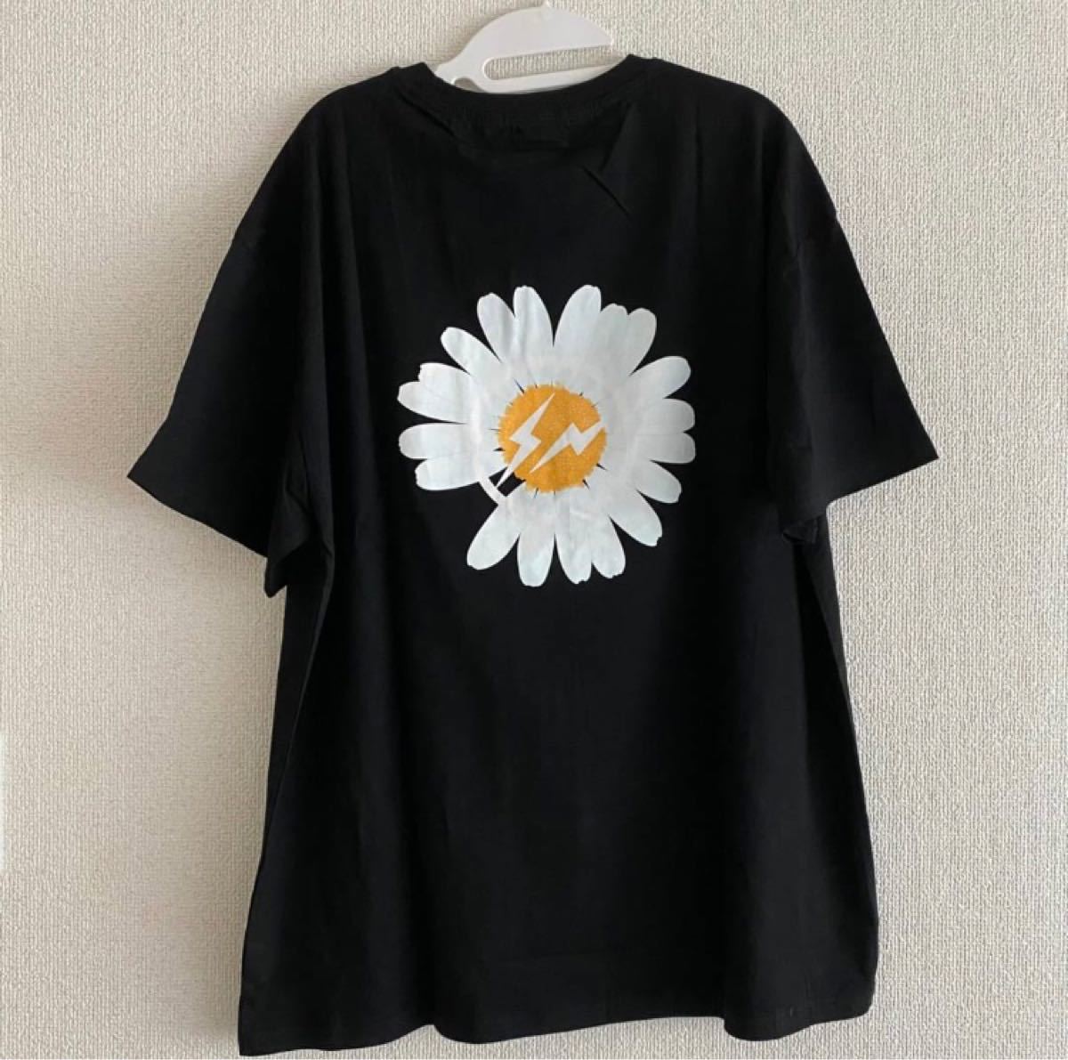 Paypayフリマ デイジー 半袖 Tシャツ 花柄 ブラック メンズ レディース オーバーサイズ