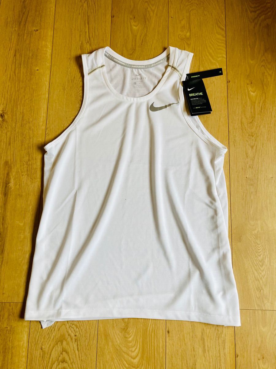 【L】NIKE ナイキ タンクトップ ランニング ホワイト 白 ノースリーブ ランニングシャツ