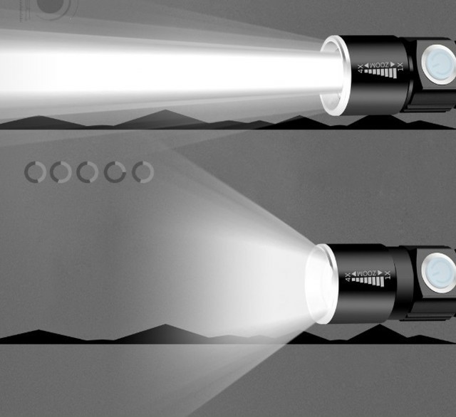 懐中電灯 led 強力 軍用USB充電式 防水 携帯 防災 スキー 黒
