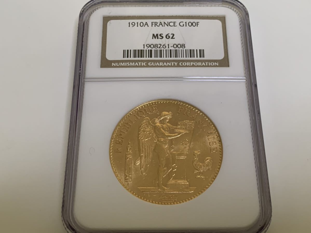 値下げ 1910年A フランス100フランエンゼル金貨 エンジェル金貨 NGC 