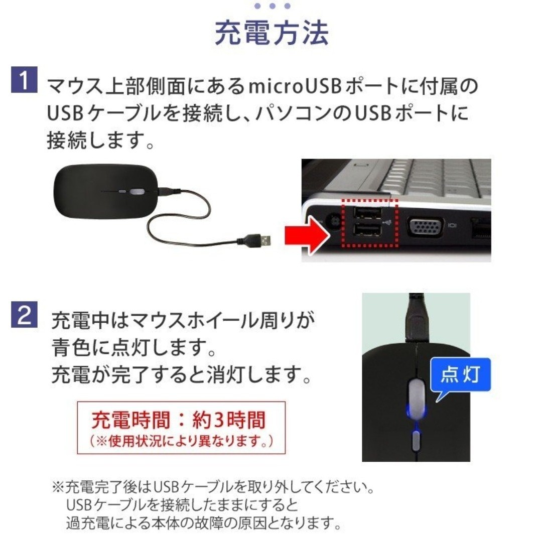 ワイヤレスマウス　 充電式　日本説明書付く　ホワイト