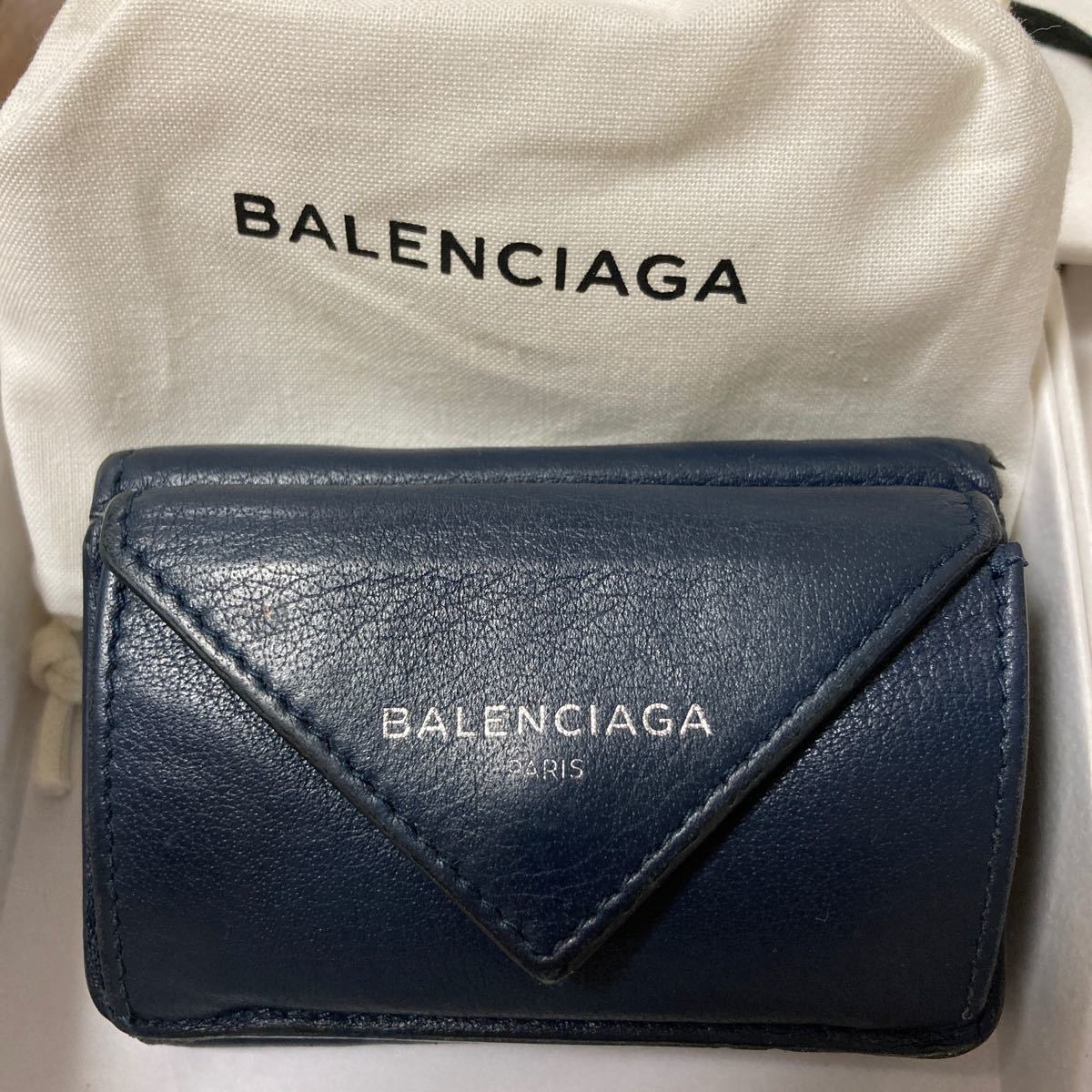 値下げ！BALENCIAGA  財布　ミニ財布　バレンシアガ　2018 ネイビー 三つ折り財布 ミニ財布 バレンシアガミニ財布