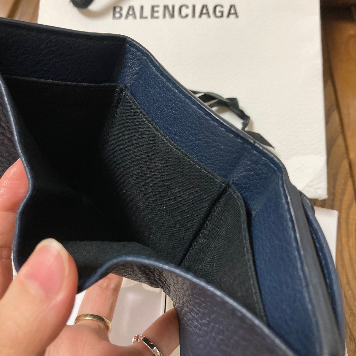 値下げ BALENCIAGA 財布 ミニ財布 バレンシアガ 2018 ネイビー 三