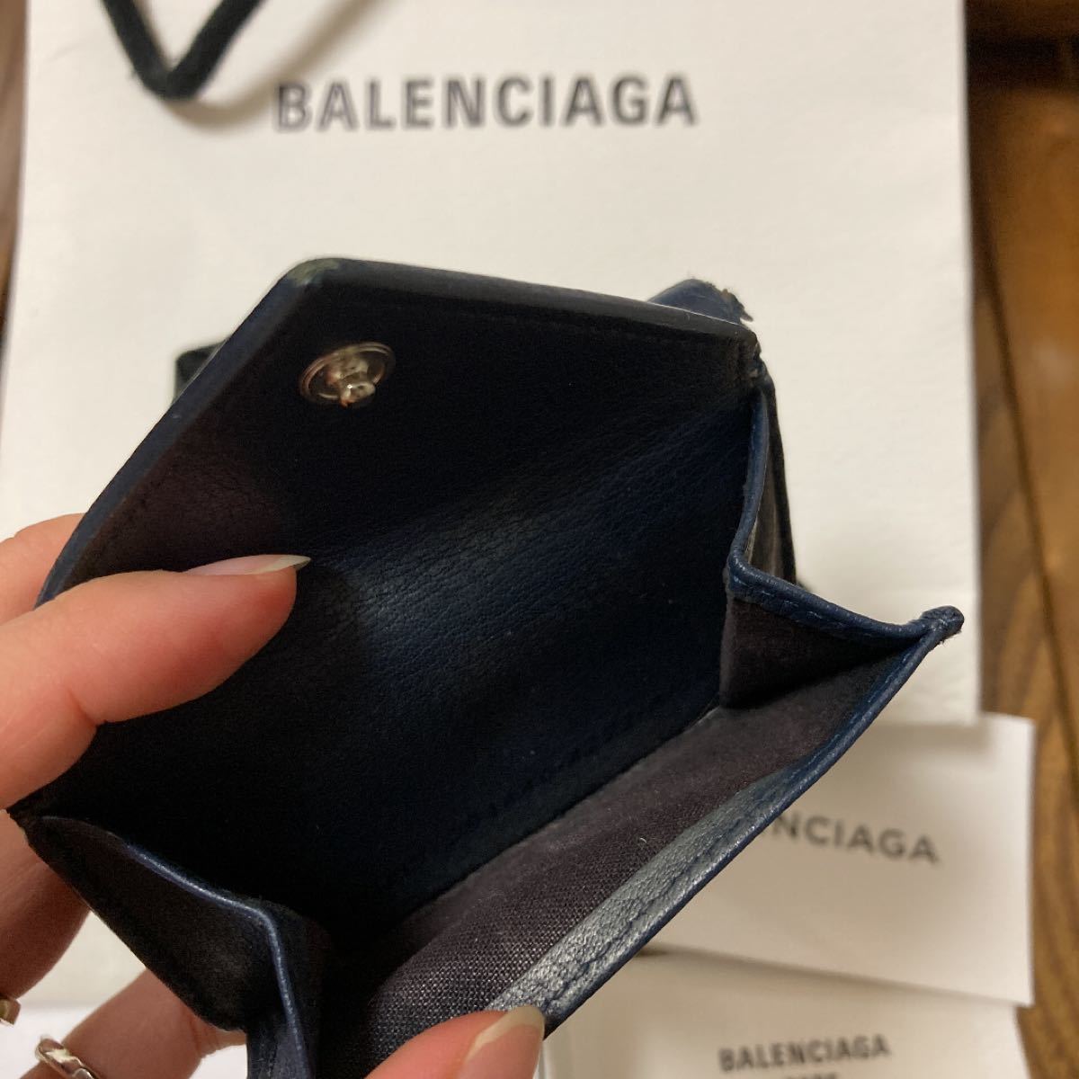 値下げ！BALENCIAGA  財布　ミニ財布　バレンシアガ　2018 ネイビー 三つ折り財布 ミニ財布 バレンシアガミニ財布