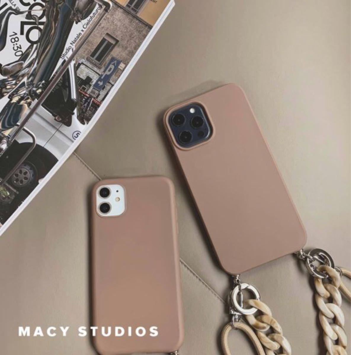 Paypayフリマ 新品 クロスボディーストラップケース マーブルチェーンシリコンケース Iphone 12 Pro 用ケース ブラウン