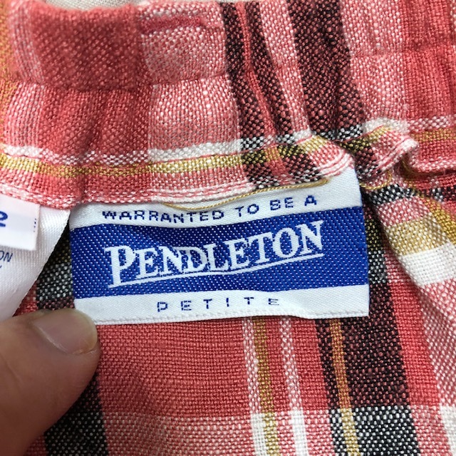 USA古着 80s～90s USA製 PENDLETON チェック柄 レーヨン・リネン スカート 12 ピンク オールド ヴィンテージ ロング ペンドルトン ●123