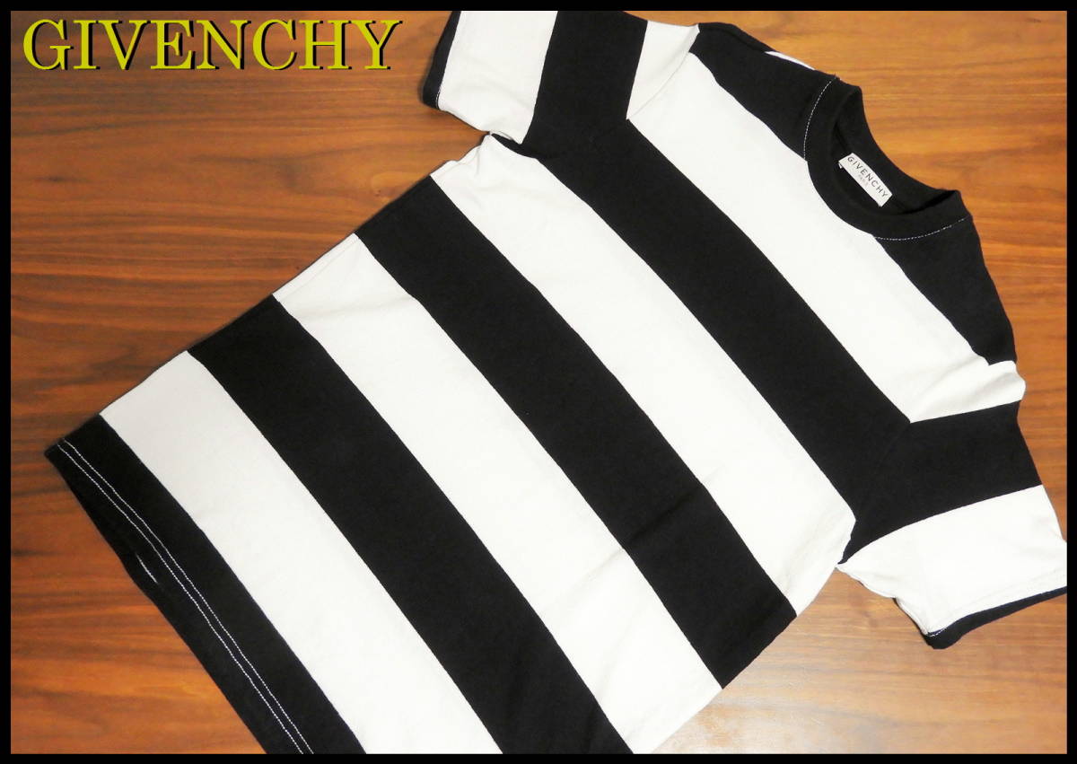 GIVENCHY ボーダー Tシャツ 正規品 XS 日本Lサイズ位 ジバンシ－ 白 黒 ホワイト ブラック ロゴ 半袖 メンズ 美品 カットソー