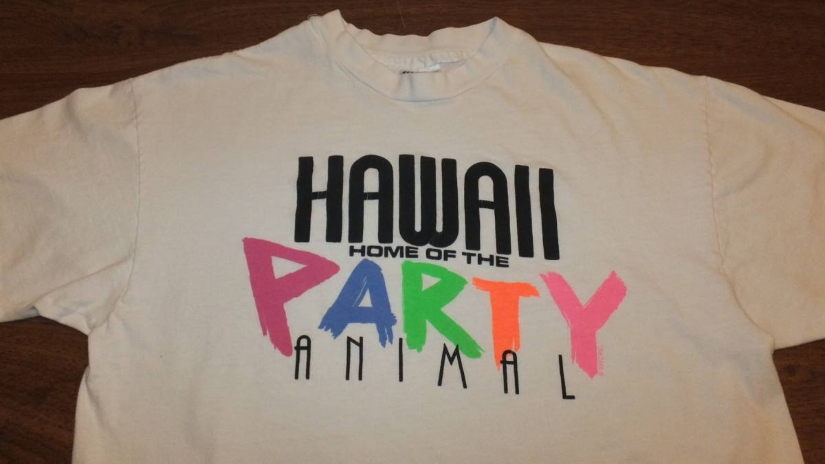 【HAWAII】1990's ハワイパーティーアニマルTシャツ　サイズL　コットン100％、　レトロ　アメリカ製_90年代のハワイのＴシャツ