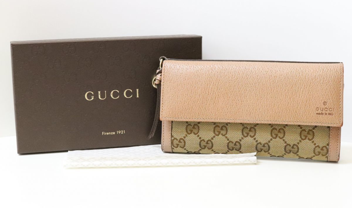 GUCCI グッチ BREE ブリーシリーズ 長財布 ホック 留め GGキャンパス 323396 ライトピンク☆3239-7