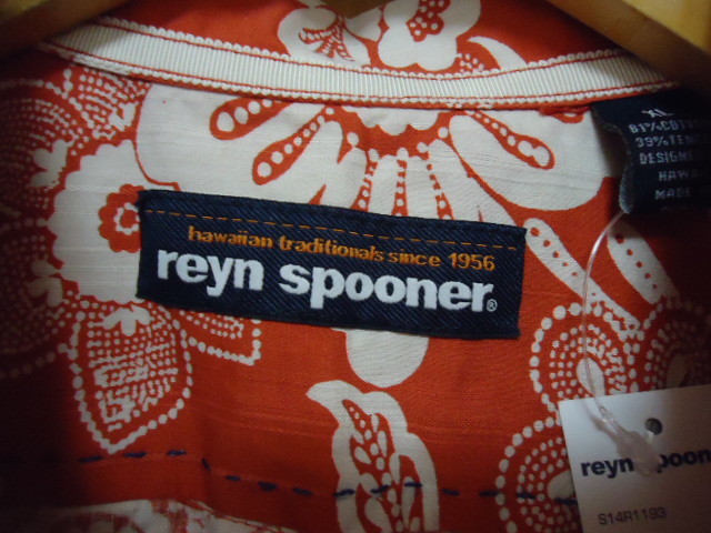 即決　ハワイ　reyn spooner　レインスプーナー　アロハシャツ　赤茶色　花・葉っぱ柄　ＸＬ　新品　未使用品　両胸ボタン付きポケット付き_画像5