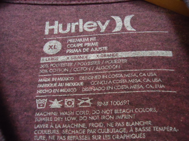 即決 ハワイ Hurley ハーレー Ｔシャツ エンジ・黒斑色 ＸＬ ハワイ諸島・ロゴ柄の画像3