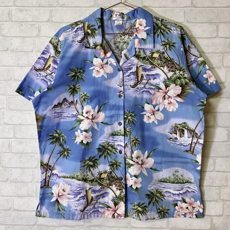 KY'S ハワイ製 アロハシャツ ハワイアン 南国 ヤシの木 コットンの画像2