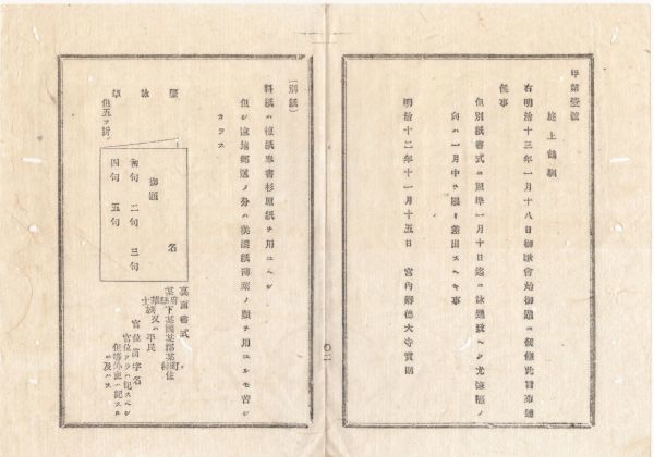 N21040148○太政官布告明治12年○明治13年1月18日御歌会御題「庭上鶴馴」、詠進の要領及び書式 宮内卿徳大寺実則 栃木県 和本古書古文書_画像1