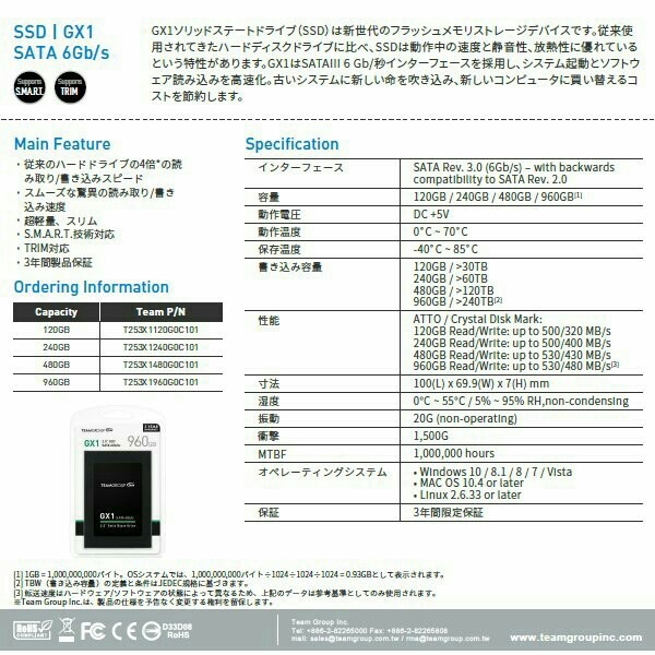 【SSD 240GB】TEAM GX1 w/USB