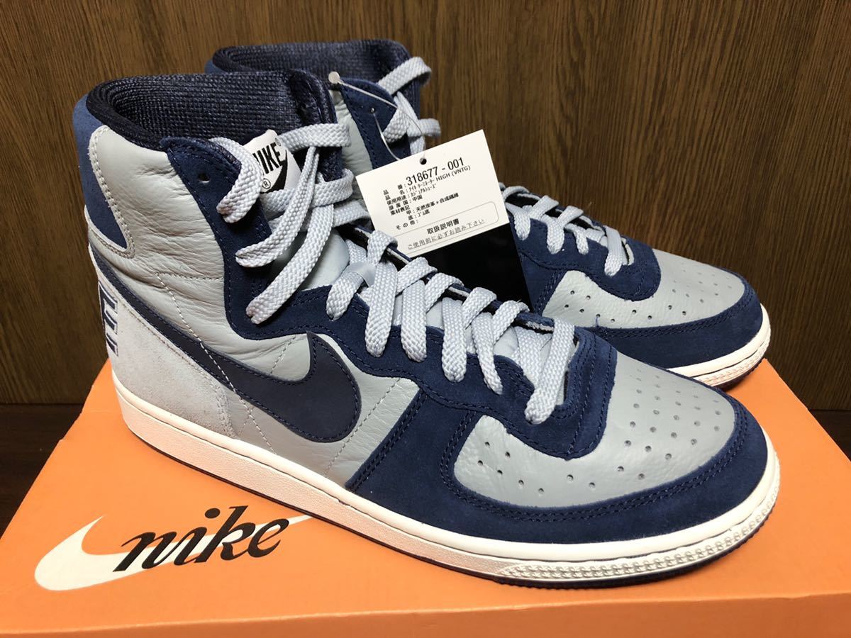 14年製 NIKE TERMINATOR HI VNTG VINTAGE ナイキ ターミネーター ジョージタウン SWOOSH【318677-001】SUEDE LEATHER 天然皮革 紺 US8.5_画像2