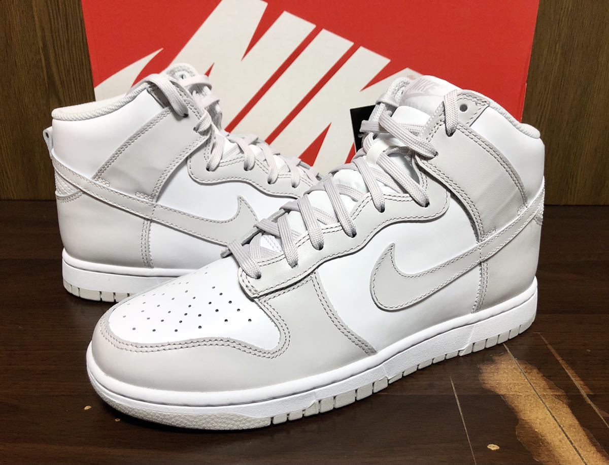 20年製 NIKE DUNK HI RETRO ナイキ ダンク ハイカット レトロ SWOOSH【DD1399-100】VAST GRAY LEATHER グレー レザー 天然皮革 灰 US8.5