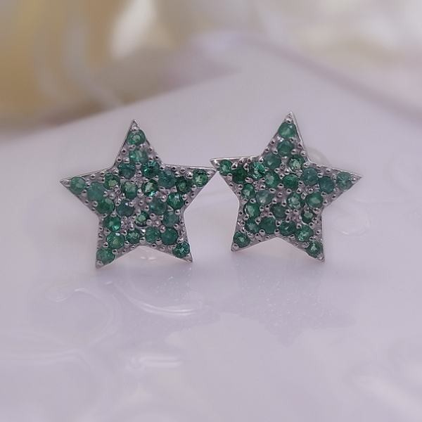 [ free shipping ]* order *K18WG star motif emerald pave0.48ct earrings #7673