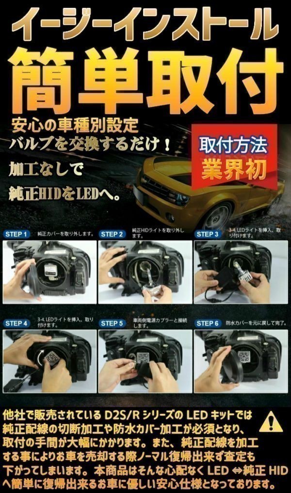 (P)D2S/D2R 業界初 無加工で簡単に純正HIDをLEDヘッドライト化 RVR【RVR】 GA4W H29.2 ～ コンパクト 6500k