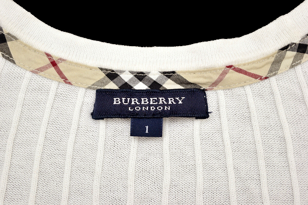 Y-1133★送料無料★美品★BURBERRY LONDONバーバリーロンドン★正規品 三陽商会 ホワイト ストレッチ 半袖 薄地 コットンニット T-シャツ 1の画像3