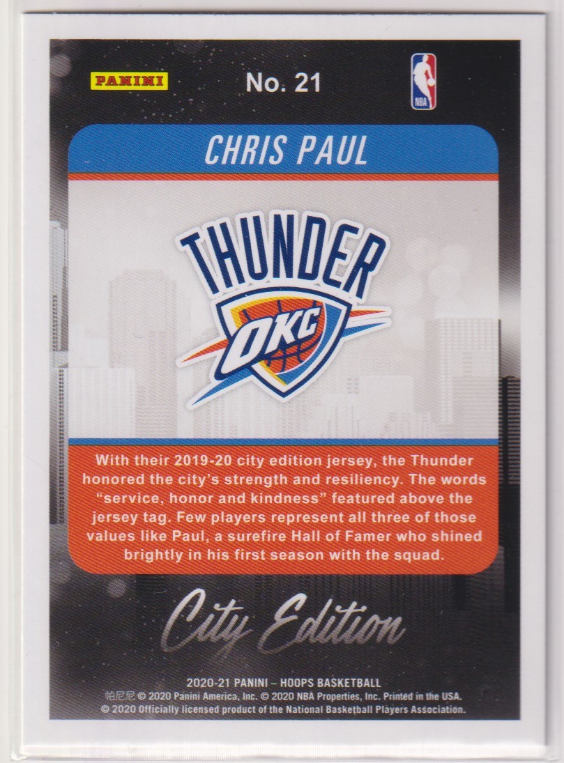 NBA CHRIS PAUL 2020-21 PANINI HOOPS City Edition Holo No. 21 BASKETBALL THUNDER クリス・ポール パニーニ ホイールカード_画像2