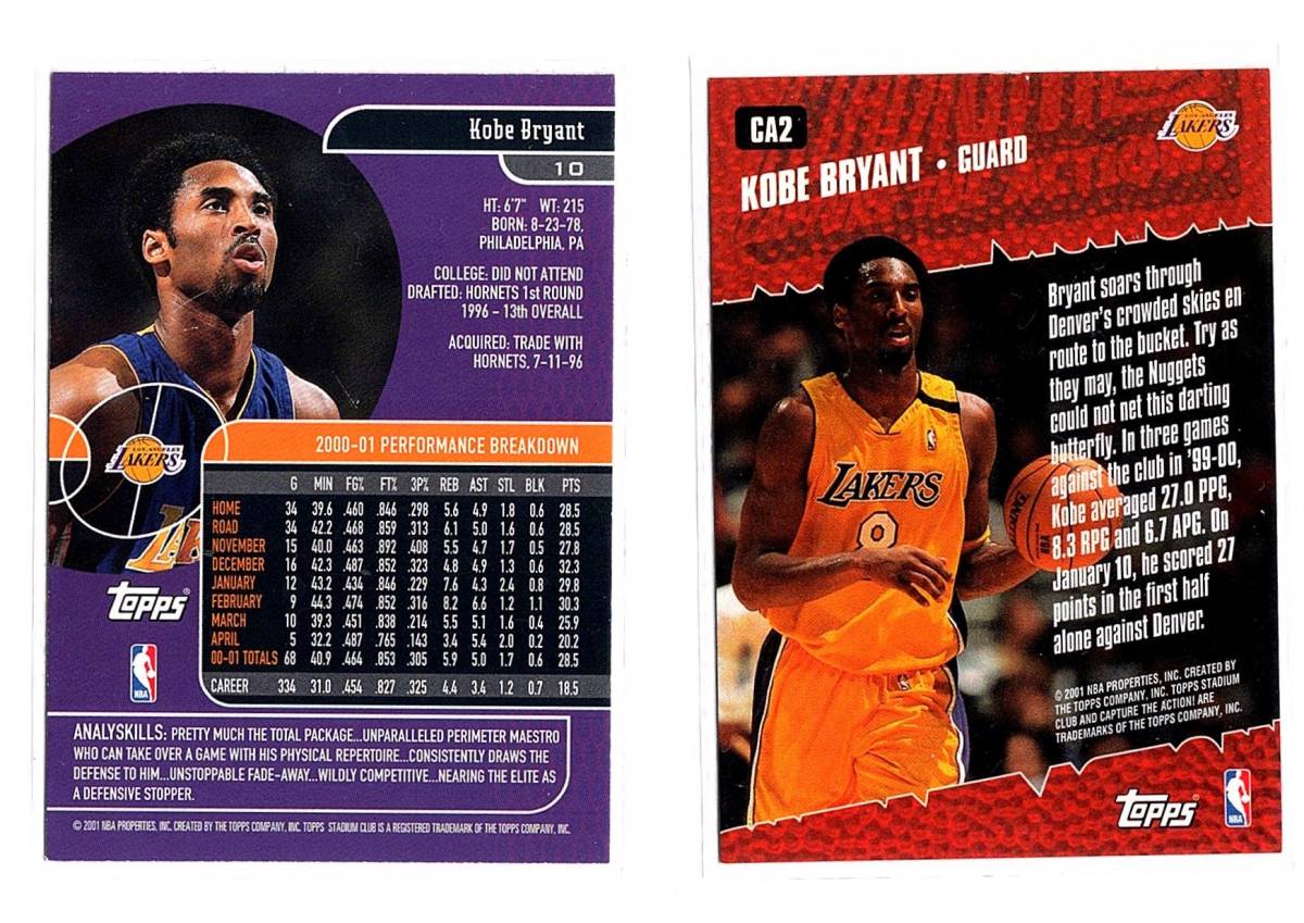 NBA 01-02 TOPPS STADIUM CLUB kobe bryant コービー ブライアント 2枚セット　新品ミント状態品_画像2