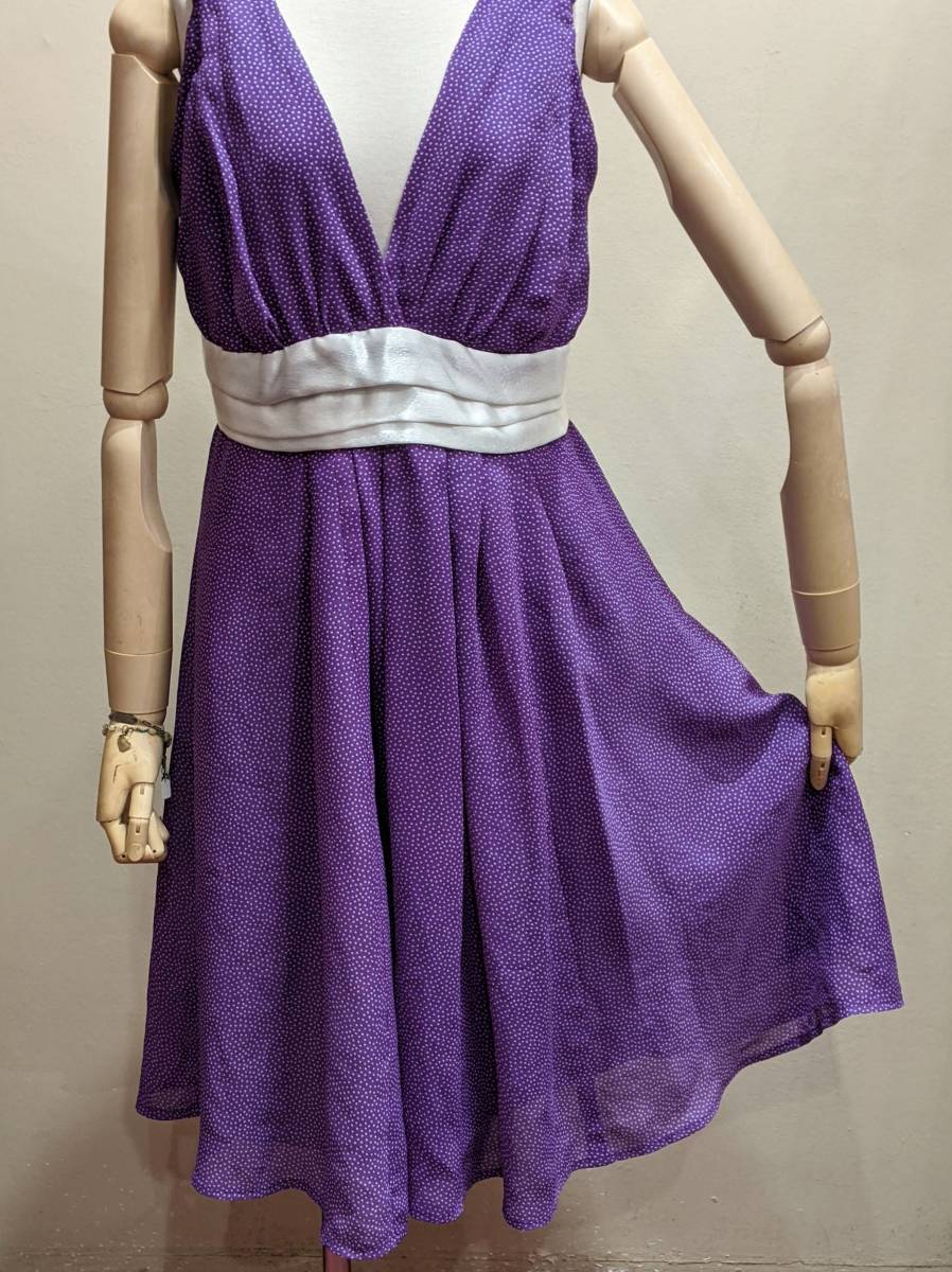 フランスヴィンテージ70’s80’sハンドメイドドットドレス/ヨーロッパ古著水玉ワンピース50’s風(fēng)ロカビリーカシュクールレトロΓSD