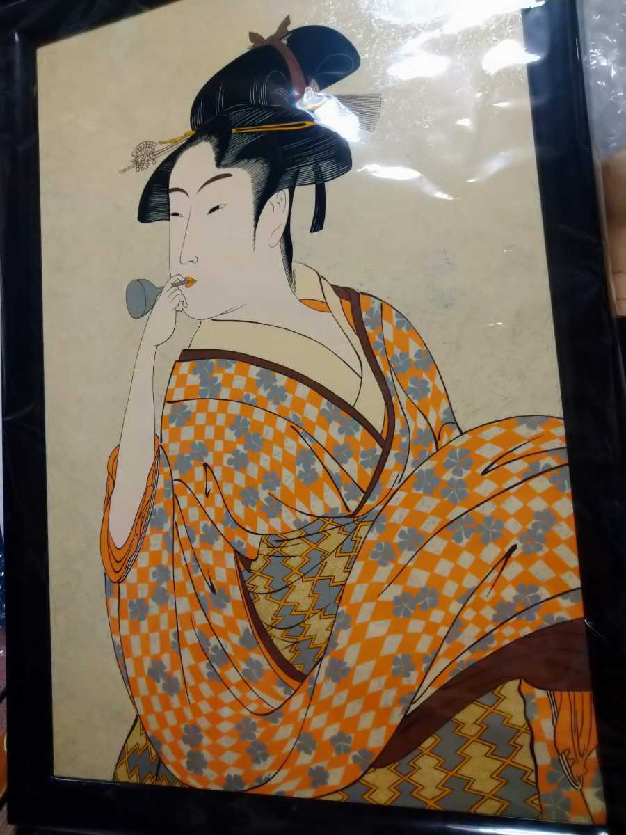 珍品！江戸！美人画！ビードロを吹く娘！ビンテージ！飾り物！絵画！木製!インテリア!雑貨！美術品