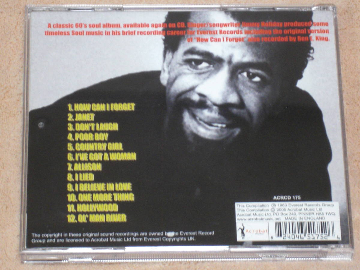 UK盤CD Jimmy Holiday ：　How Can I Forget - The Everest Sessions （Acrobat ACRCD 175）_画像2