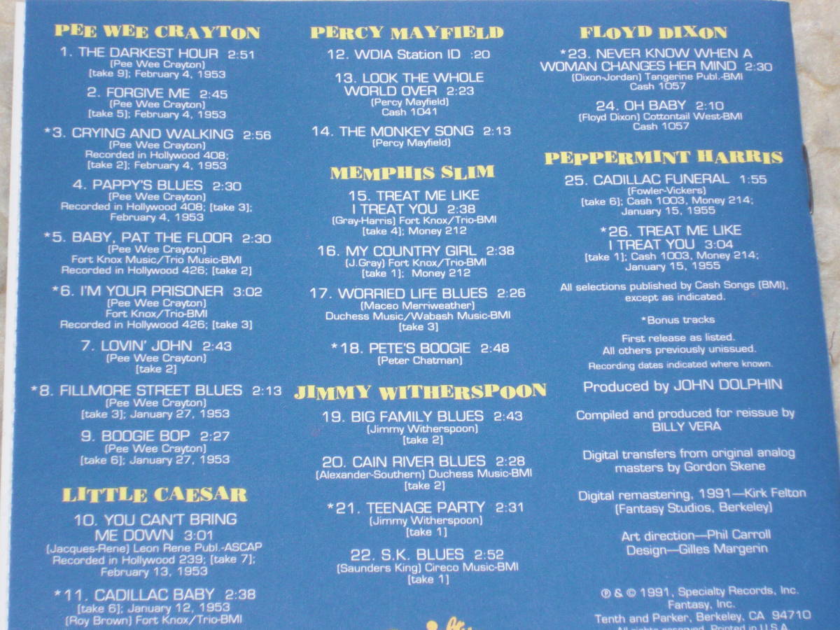 US盤CD VA. ： Blues From Dolphin's Of Hollywood 　Pee Wee Crayton etc.　（Specialty SPCD-2172-2）_画像5