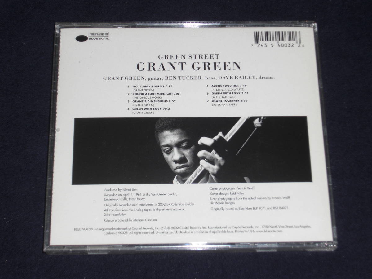 US盤CD 　Grant Green ： Green Street 　RVG Edition 　（Blue Note 7243 5 40032 2 6）D_画像2