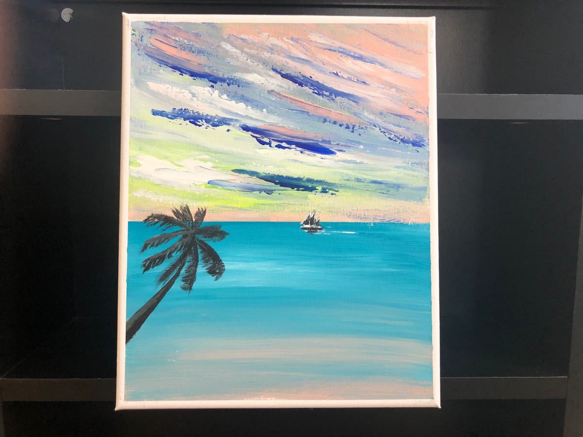 絵画　ヤシの木と海