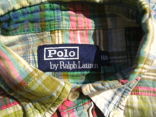 送料無料♪POLO Ralph Lauren ポロラルフローレン パッチワークシャツ 半袖BDシャツ 160 古着USED RRL