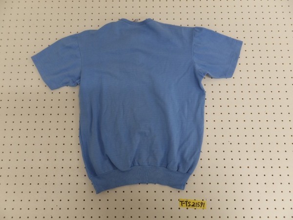 ＜送料280円＞ZOOM レディース ロゴ刺繍 リブ付き 半袖Tシャツ ヘンリーネック 青 ブルー M_画像3