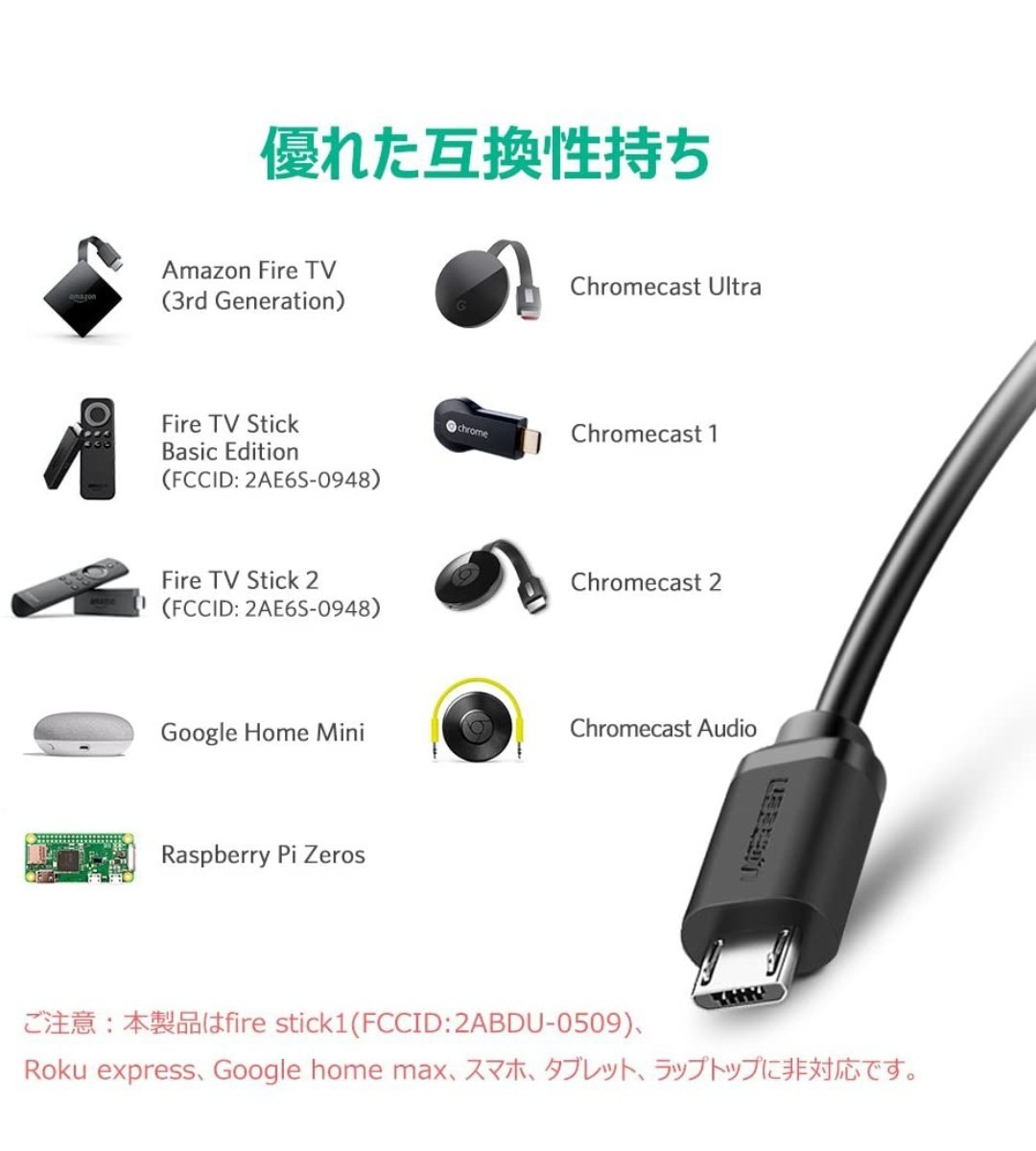 UGREEN 有線lAN アダプタ 高速イーサネット マイクロusb Chromecast　などに