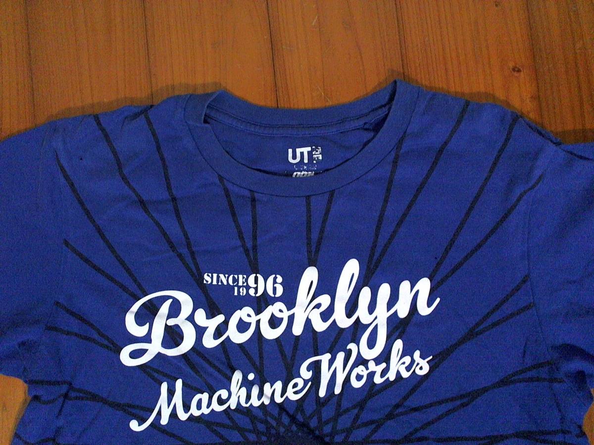 ★難点☆ブルックリンマシンワークス×ユニクロ★BROOKLYN MACHINE WORKS×UNIQLO★プリント半袖Tシャツ コットンTシャツ S 青系_画像2