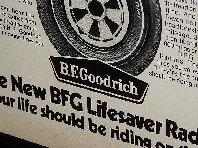 1970年 USA '70s 洋書雑誌広告 額装品 B.F. Goodrich グッドリッチ ラジアルタイヤ /検索用 GM シボレー Ford フォード Dodge ( A4サイズ )_画像4